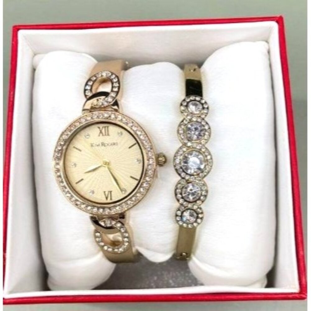 Kim Rogers Women's Gold-Tone Watch & Bracelet Set With Rhinestones New in Box